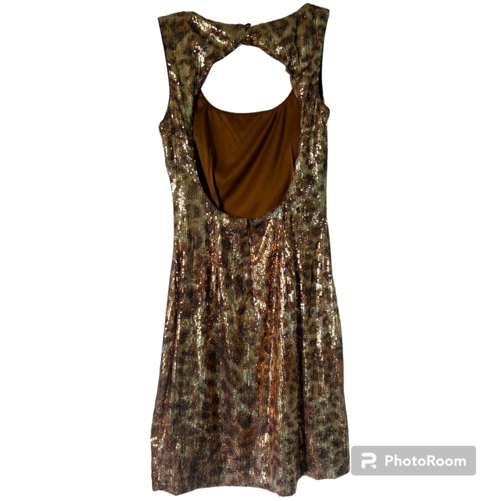 Cache gold sequin animal print mini dress size 4 - Picture 3 of 4